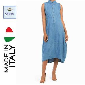 NWT ANGELA Italy Button Front Denim Midi Dress